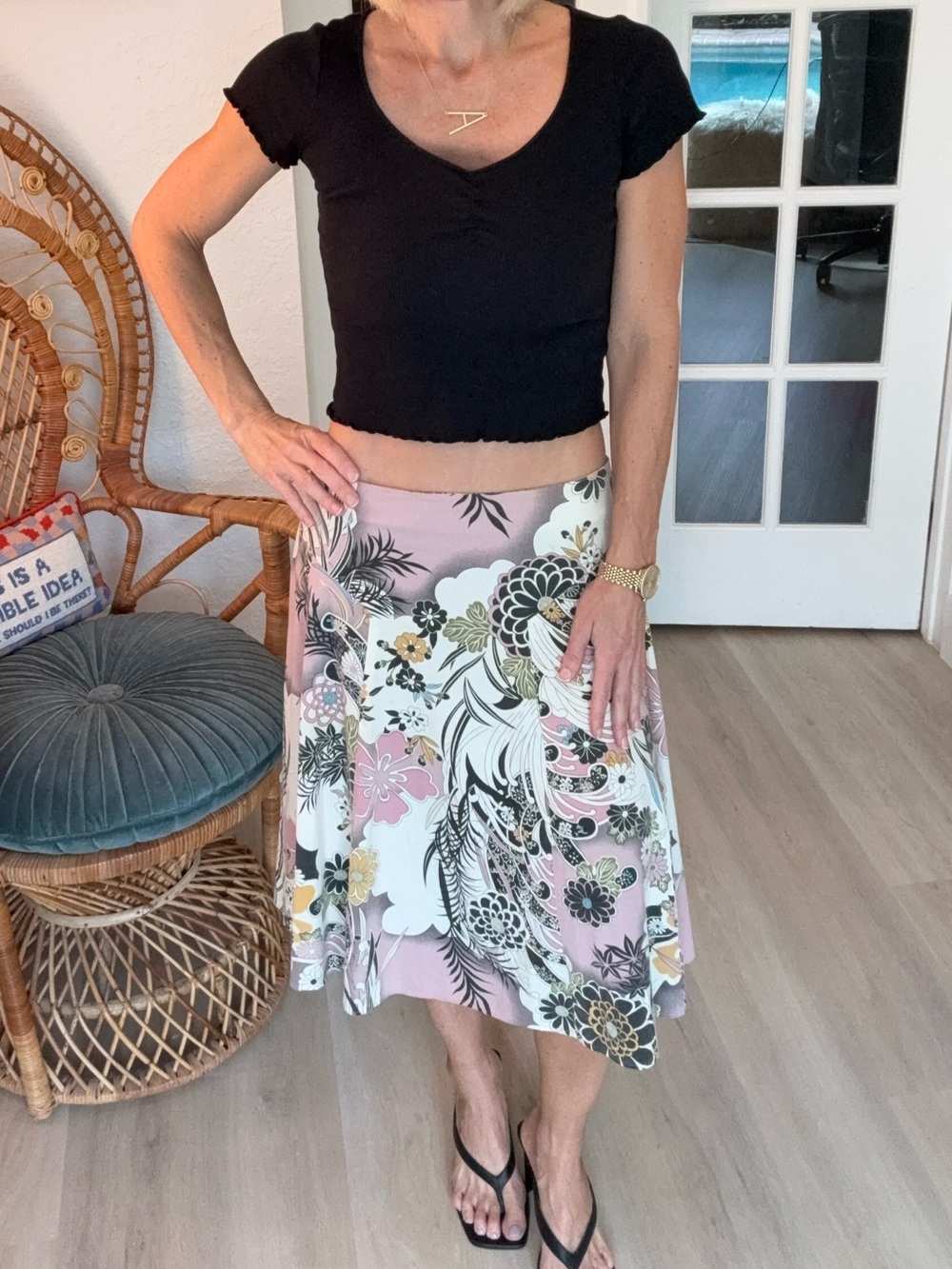 L’Patricia Floral A-Line Skirt – Pink/Black Retro Floral Print